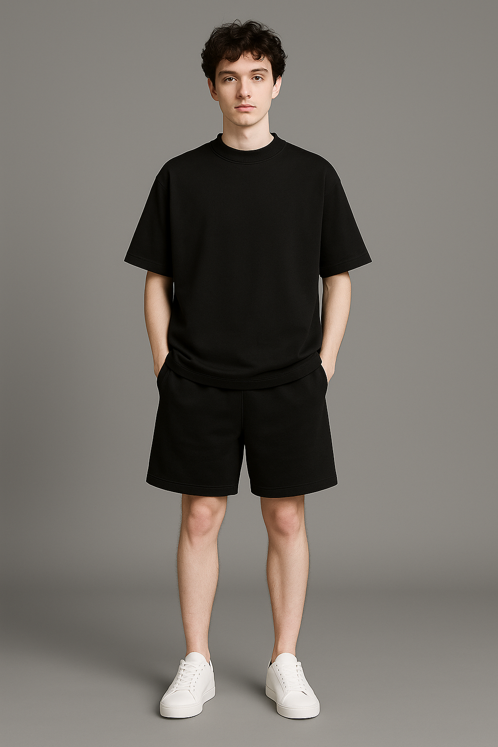 PLAYERA SEMI OVERSIZE 300G NEGRO FRENCH TERRY