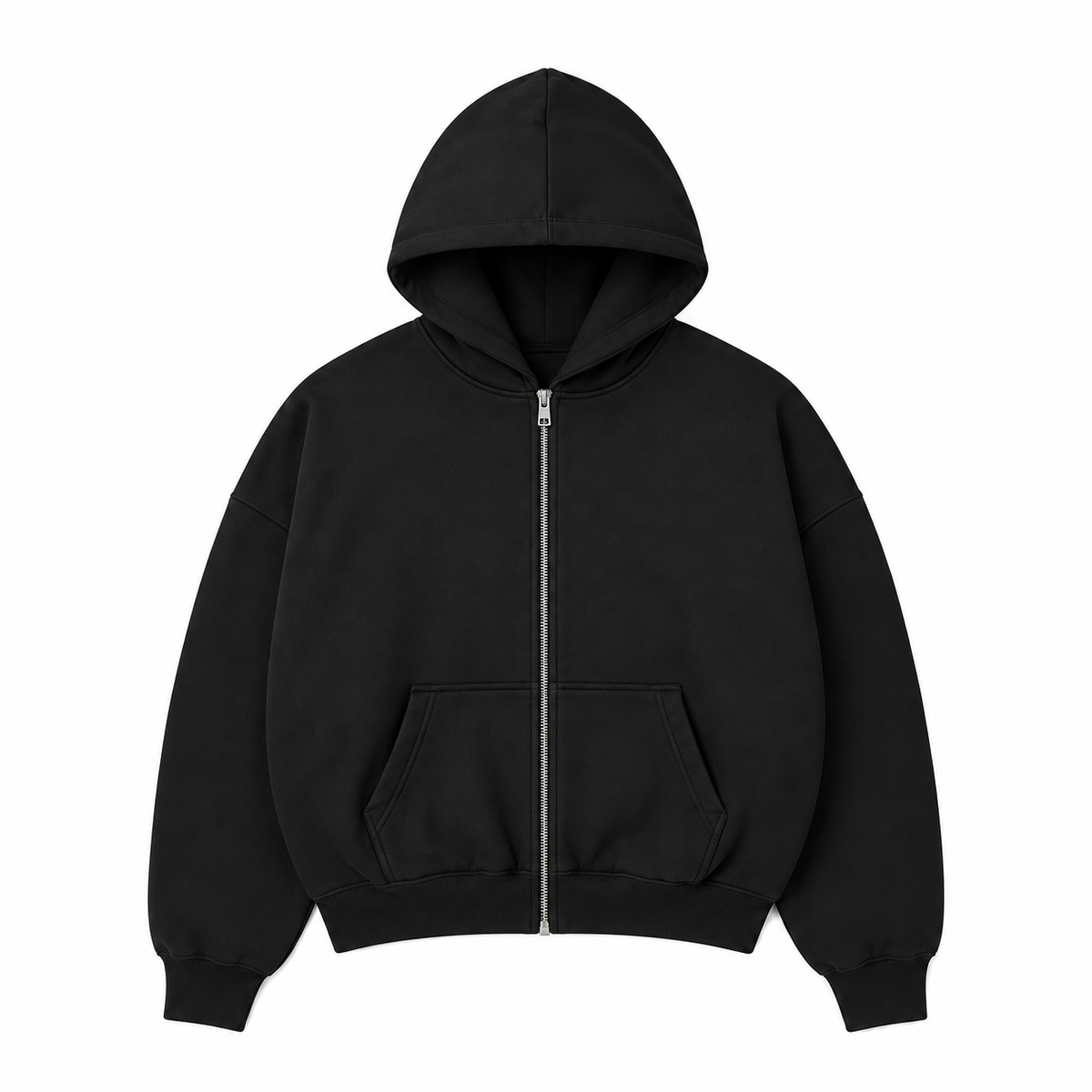 SUDADERA OVERSIZE 420G NEGRA CIERRE METAL