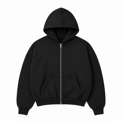 SUDADERA OVERSIZE 420G NEGRA CIERRE METAL