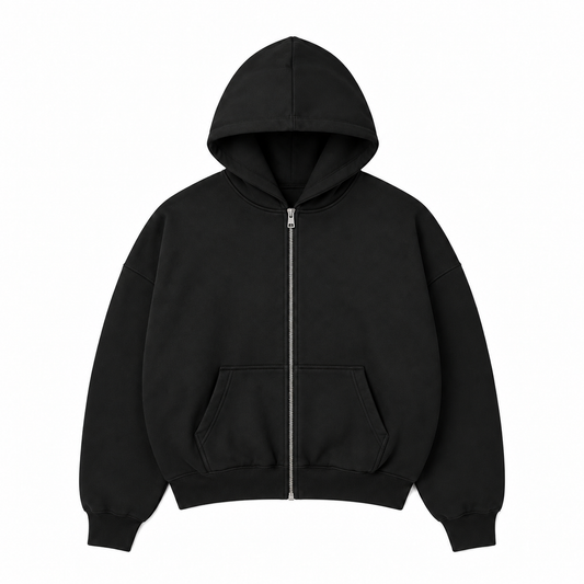 SUDADERA OVERSIZE 420G NEGRA CIERRE METAL