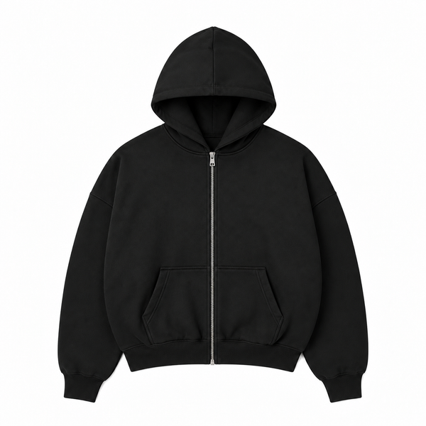 SUDADERA OVERSIZE 420G NEGRA CIERRE METAL