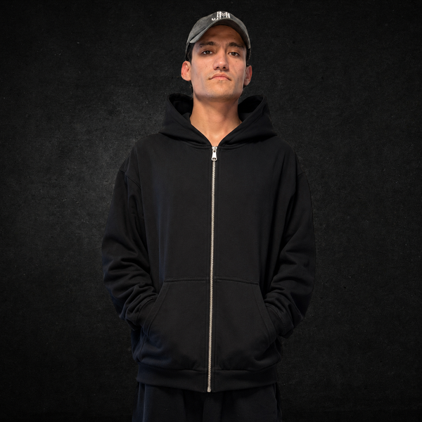 SUDADERA OVERSIZE 420G NEGRA CIERRE METAL