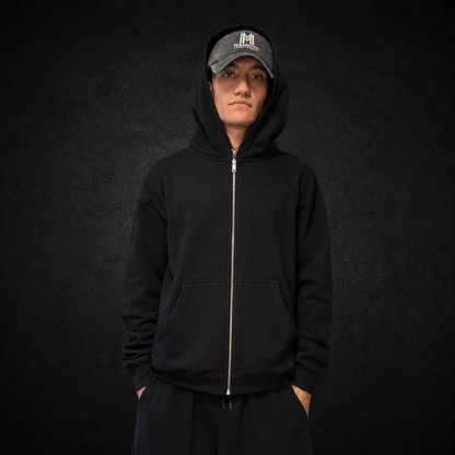 SUDADERA OVERSIZE 420G NEGRA CIERRE METAL
